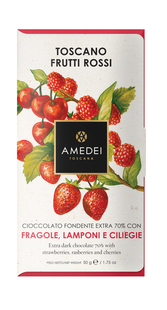 Amedei Toscano Red, Dark Chocolate W/ Red Fruit, 50G